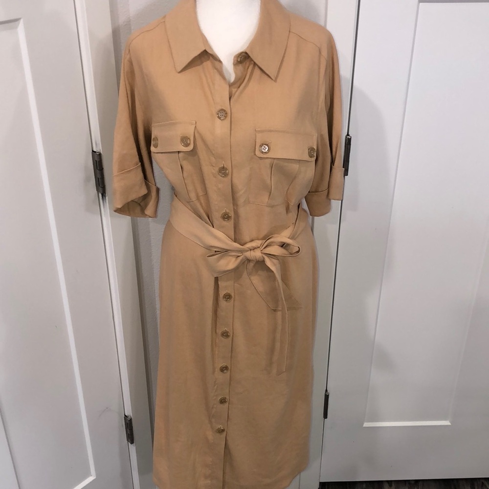 Soft surroundings| Dress| Women’s. Size L Button-down tan khaki safari summer